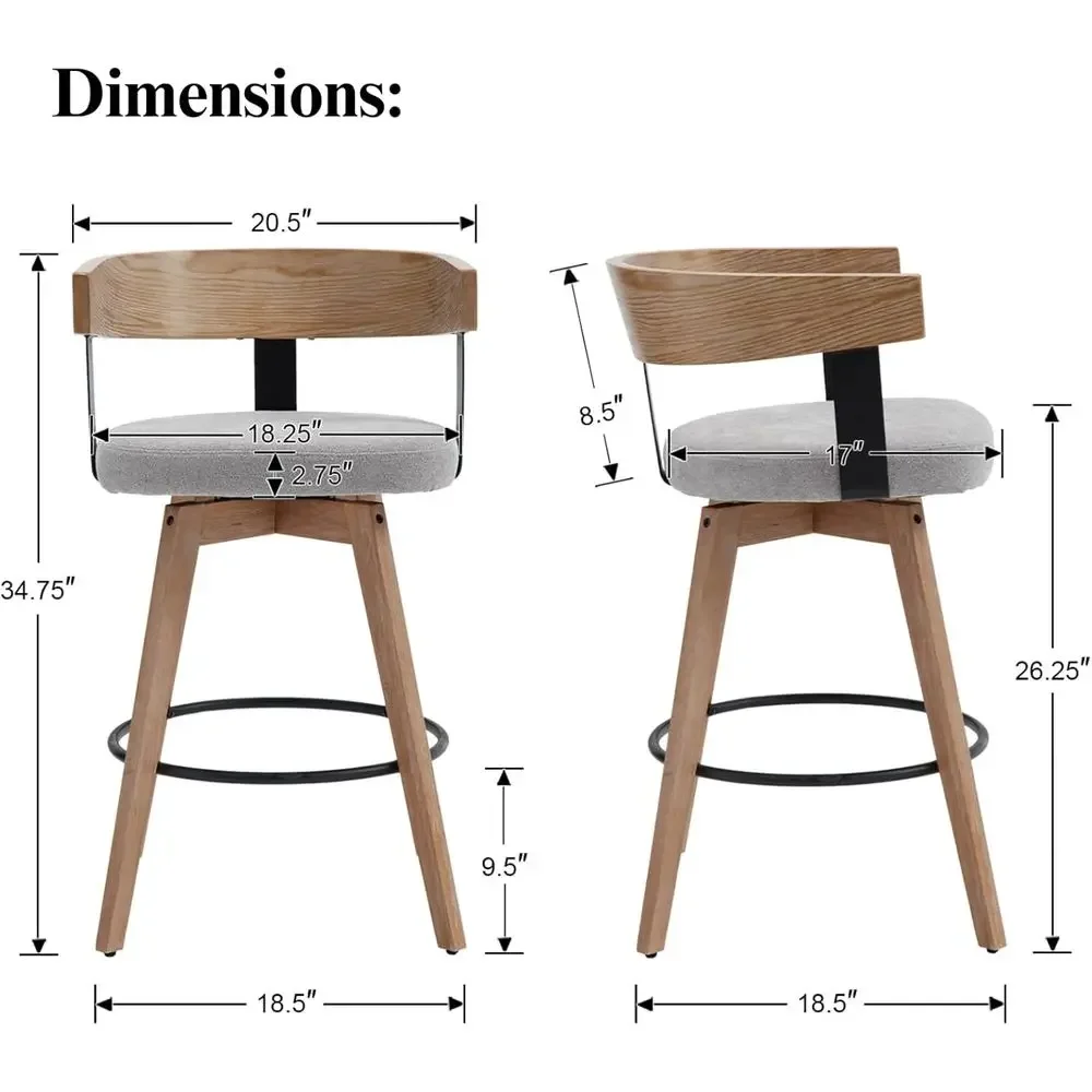 Set of 2, 26 Grey Linen-Uphols - Home Bar Stools recension och pris