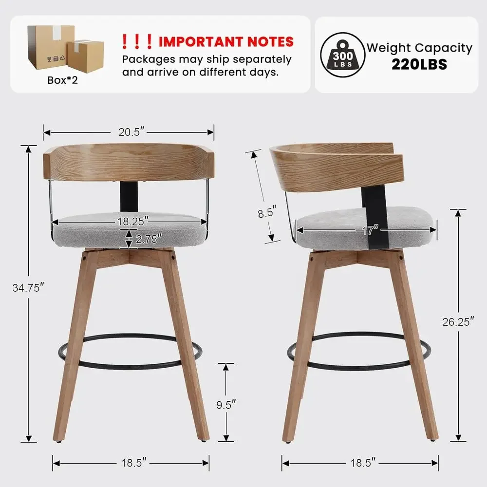 Set of 2, 26 Grey Linen-Uphols - Home Bar Stools recension och pris