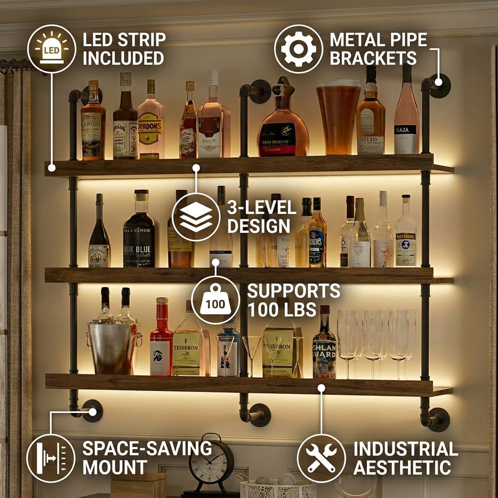 Wall Mounted Wine Rack With LE - Home Bar Stand recension och pris