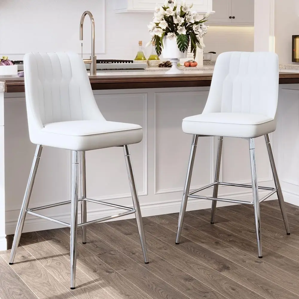 Set of 2 White Upholstered 27  - Home Bar Stools recension och pris