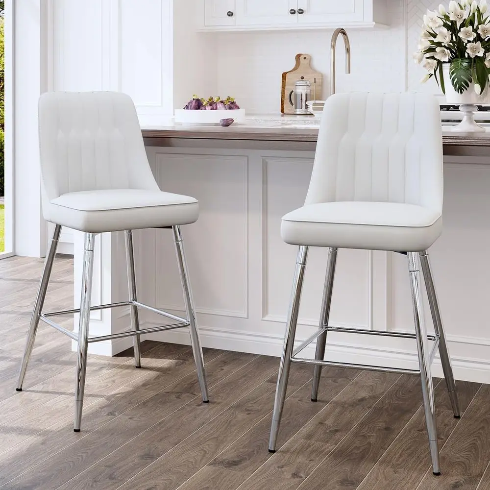 Set of 2 White Upholstered 27  - Home Bar Stools recension och pris